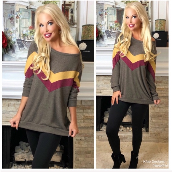 Tops - ❤️LAST! Soft Brushed Fabric Wide Neck Chevron Top!